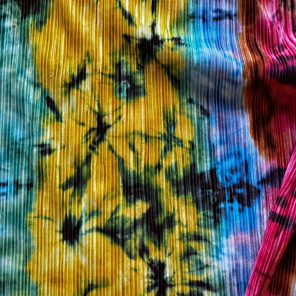 Ramy Brook micro pleated tie dye shirt blouse top pink yellow Bloomingdale’s NWT